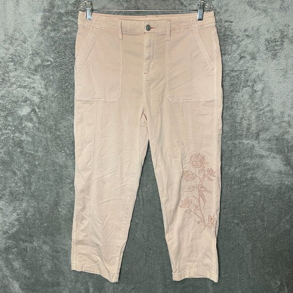 Chicos 1 Women Embroidered Utility High Rise Straight Leg Ankle Pants 8 Pink - Picture 1 of 12
